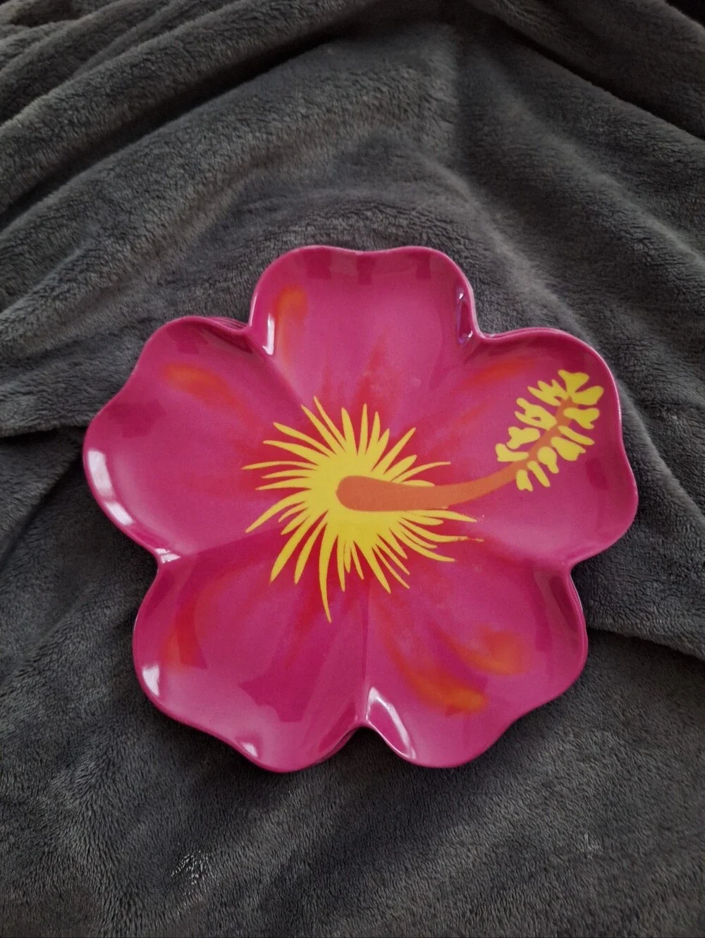 Bright Pink Hibiscus Serving Plate with Yellow Floral Accent